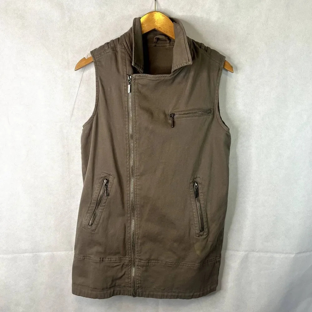 Max‎ Jeans Military Style Utility Cargo Vest Brown Size Small